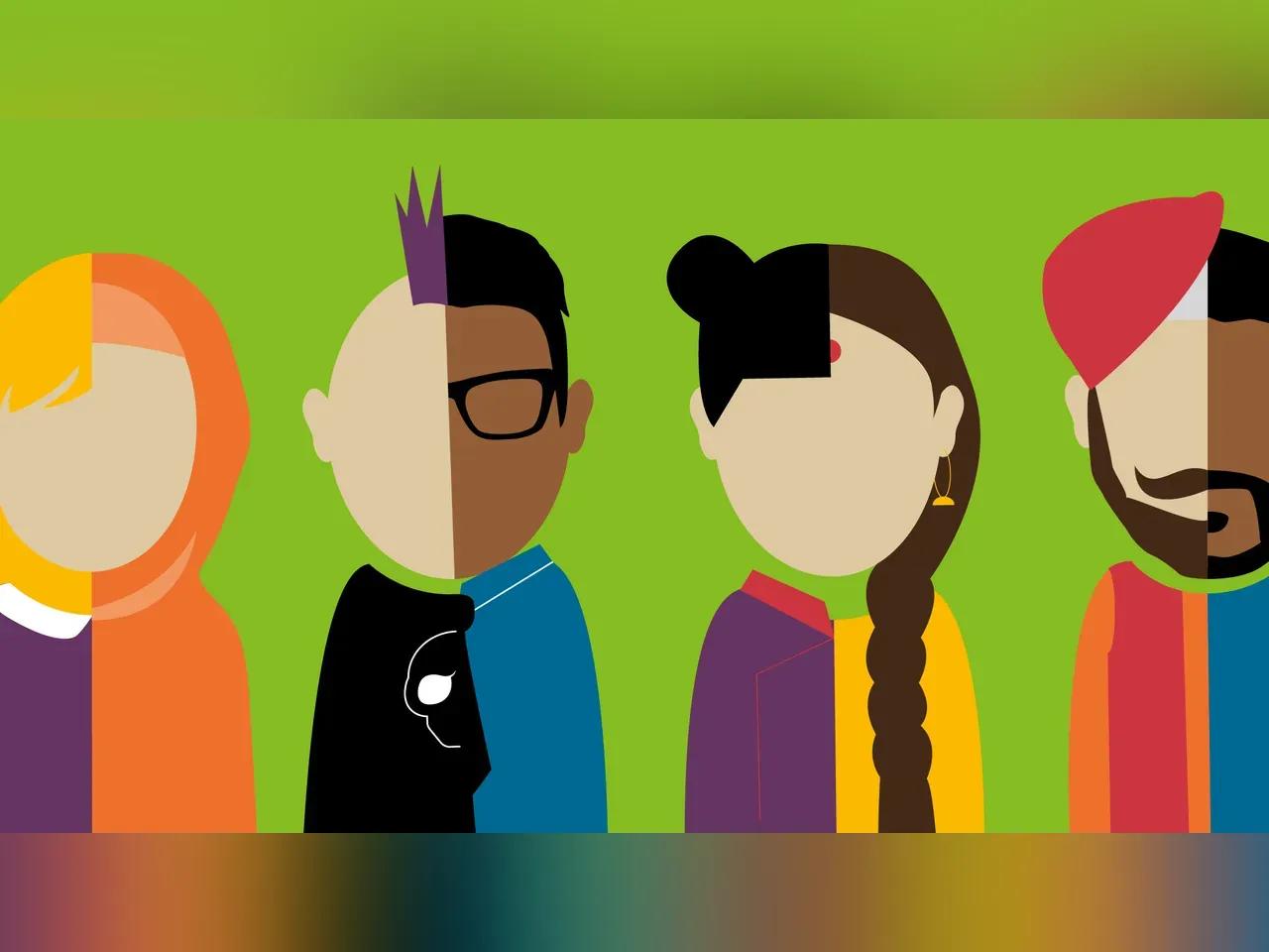 Figuren, die diverse Geschlechter und Nationalitäten verkörpern